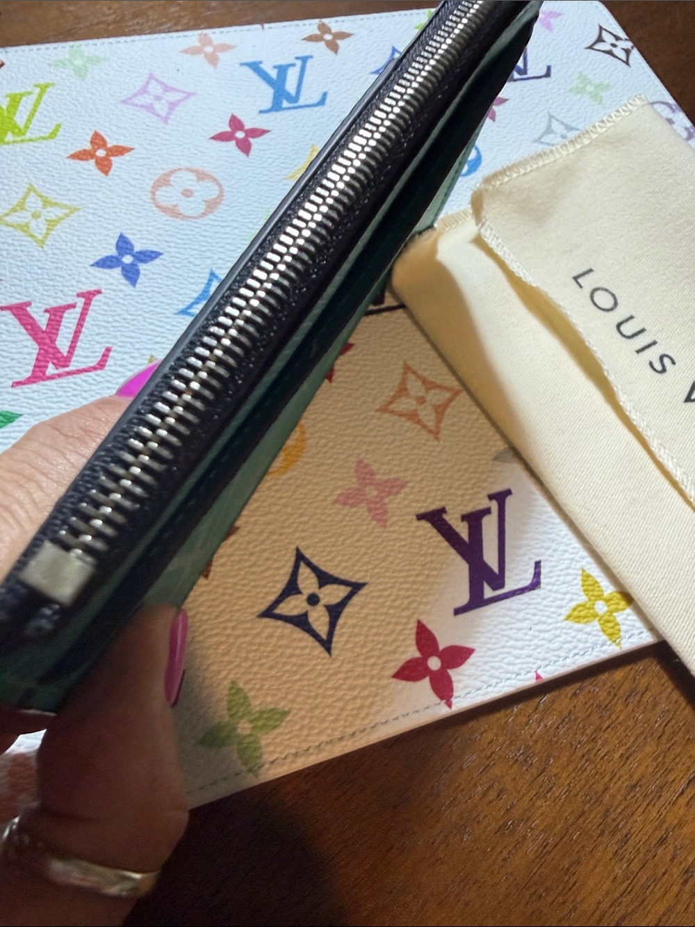Authentic Louis Vuitton Taigarama Coin and Card Holder Miami Green - Picture 5 of 8